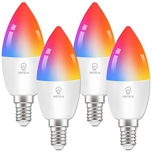 ANTELA Alexa Glühbirne E14 4.5W LED Lampen Smart WLAN Birne RGB Kaltweiße Warmweiße Licht, APP Steuerung, Sprachsteuerung, Kompatibel mit Alexa, Google Home, 4 PCs von ANTELA