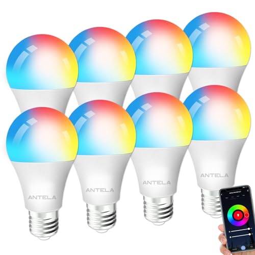 Alexa Glühbirne E27 9W 806LM ANTELA RGB 2700K-6500K Warmweiß Kaltweiß Licht Smart WLAN LED Dimmbare Birne Lampe, Kompatibel mit Google Home, 8PCs von ANTELA
