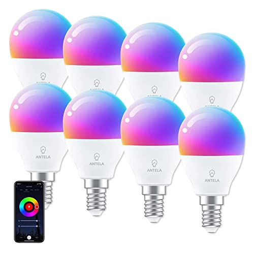 ANTELA Alexa Glühbirne G45 E14 4.5W LED Lampen Smart WLAN Birne RGB Kaltweiße Warmweiße Licht, APP Steuerung, Sprachsteuerung, Kompatibel mit Alexa, Google Home, 8 Stück von ANTELA