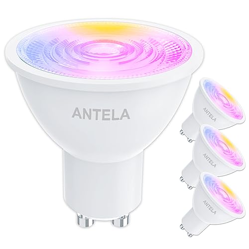 ANTELA Alexa Glühbirne Gu10 4,5W 350 LM Smart WLAN LED RGB Dimmbare Birne Lampe, Warmweiß/Kaltweiß Licht (2700K-6500K), APP Steuern Kompatibel mit Google Home, 40° Abstrahlwinkel, 4 Stück von ANTELA
