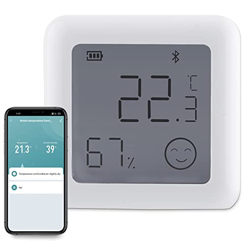ANTELA Bluetooth Digitales Mini Thermo-Hygrometer, Innentemperatur und Luftfeuchtigkeit, Thermometer Hygrometer Klein und Handlich, Smart Life APP-Steuerung, Weiß von ANTELA