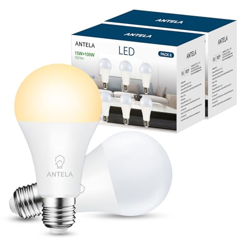 ANTELA E27 LED Lampe 15W 1521LM 3000K Warmweiß Licht Glühbirne A65 Birne ersetzt 100W Glühlampe, Energiesparlampe, nicht Dimmbar, ErP, 12er-Pack von ANTELA