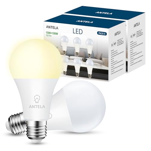 ANTELA E27 LED Lampe 15W 1521LM 4000K Warmweiß Licht Glühbirne A65 Birne ersetzt 100W Glühlampe, Energiesparlampe, nicht Dimmbar, ErP, 12er-Pack von ANTELA