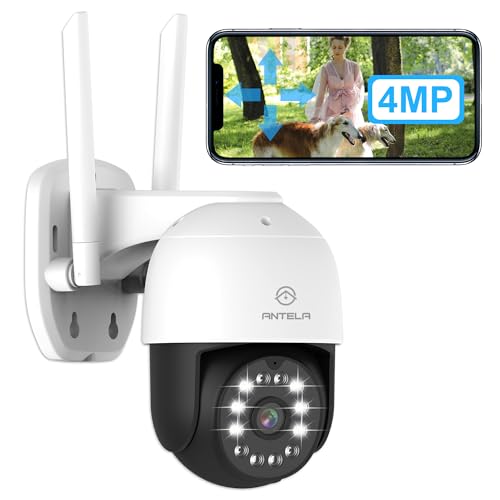 ANTELA Überwachungskamera Aussen 4MP/2.5K, 360° PTZ WLAN Kamera Outdoor mit 24/7-Aufnahme, IP65, 50m Farbige/IR/Smart Nachtsicht mit Flutlicht, 2-Wege-Audio, Bewegungserkennung, Alarmmeldung, 2,4GHz von ANTELA