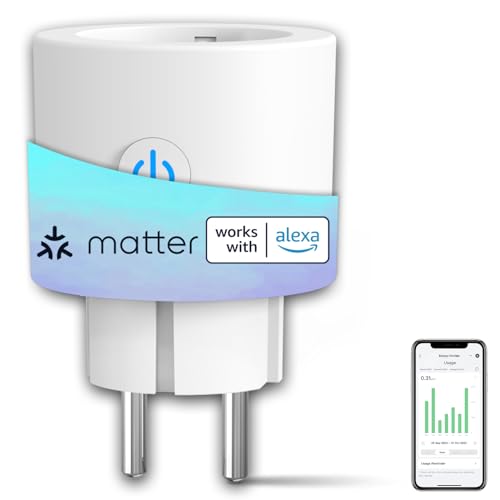 ANTELA WLAN Smart Steckdose Matter 16A 3680W Stromverbrauch Messen kompatibel mit Alexa,Google Home, HomeKit, SmartThings, APP Fernsteuerung, Überspannungsschutz, 2,4GHz, 1PCs von ANTELA