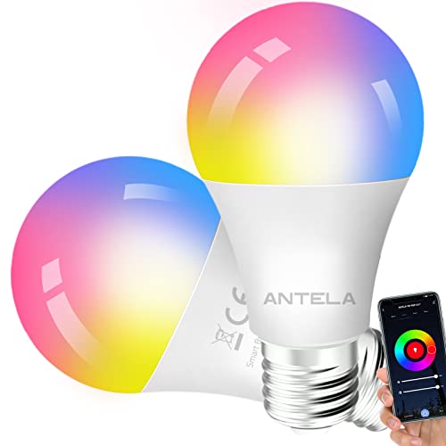 ANTELA Alexa Glühbirne E27 9W 806LM RGB 2700K-6500K Warmweiß Kaltweiß Licht Smart WLAN LED Dimmbare Birne Lampe, Kompatibel mit Google Home, 2 Stück von ANTELA