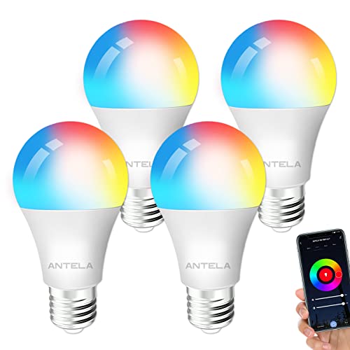 ANTELA Alexa Glühbirne E27 9W 806LM RGB 2700K-6500K Warmweiß Kaltweiß Licht Smart WLAN LED Dimmbare Birne Lampe, Kompatibel mit Google Home, 4 Stück von ANTELA