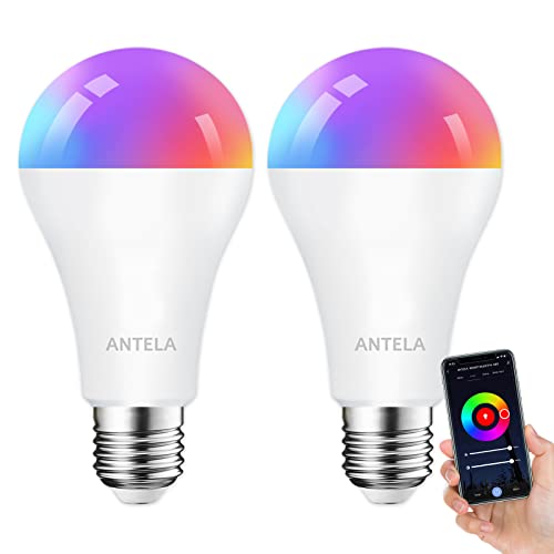 ANTELA Alexa Glühbirne E27 A65 12W 1320LM Smart WLAN LED RGB Dimmbare Birne Lampe, App Steuern Kompatibel mit Google Home, Warmweiß (2700K) Kaltweiß (6500K) Licht von ANTELA