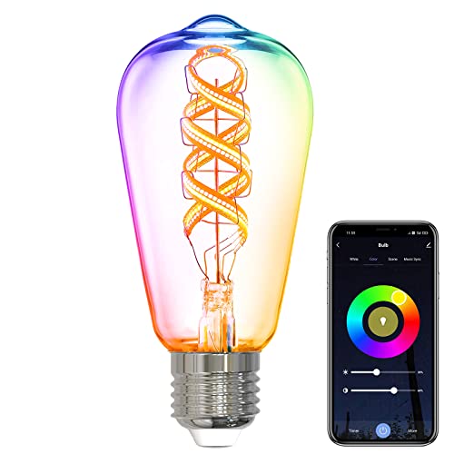 ANTELA Alexa Glühbirnen E27 5W Smart LED Vintage Edison Lampe, WLAN RGB Dimmbare Birne, APP Steuern Kompatibel mit Google Home, Warmweiß Licht, 1 Stück von ANTELA