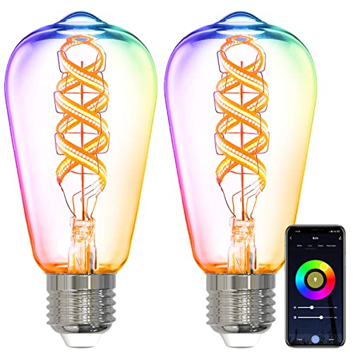 ANTELA Alexa Glühbirnen E27 5W Smart LED Vintage Edison Lampe, WLAN RGB Dimmbare Birne, APP Steuern Kompatibel mit Google Home, Warmweiß Licht, 2 Stück von ANTELA