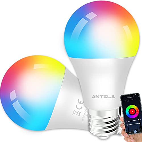 ANTELA Smarte WLAN Alexa Glühbirne E27 LED RGB Dimmbare Birne, Kompatibel Google Home, Smart Life APP, 2PCs von ANTELA