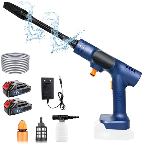 Akku-Hochdruckreiniger, Ersetzen für Makita 18V Akku BL180 BL160, mit 2 x 3000mAh Akku und Ladegerät, 6 In 1， Super starker Wasserdruck ，zum Waschen Garden, Car und Flächenreiniger von ANUPTTA