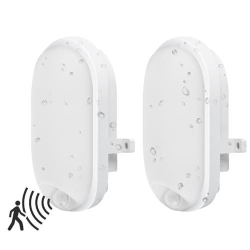 ANWIO 12W LED Wandleuchte mit Bewegungsmelder IP54 Feuchtraumleuchte LED Oval, Kellerlampe 900LM, Modern LED Deckenleuchte für Treppe, Flur, Keller, Garten Neutralweiß 4000K, 2er Pack von ANWIO