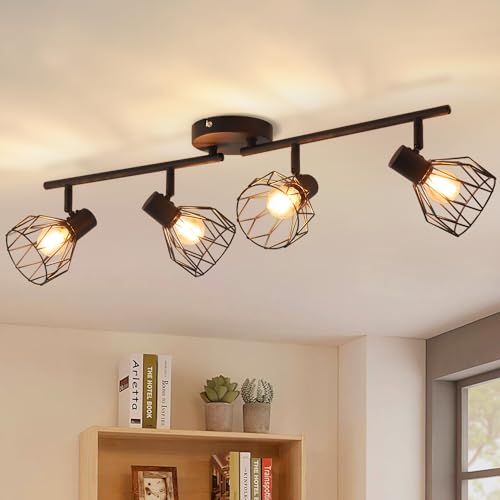 ANWIO Deckenleuchte E14 4 Flammig Schwarz, LED Deckenstrahler 4 Flammig Schwenkbar Deckenlampe Spotleuchte Wand für Schlafzimmer Küche Wohnzimmer Spotleuchte Wand (Ohne Leuchtmittel) EUC-EA190813-14 von ANWIO