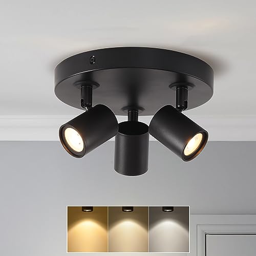 ANWIO GU10 Deckenlampe Dimmbar, Deckenstrahler 3 Flammig Rund, Schwarz Deckenleuchte Spot schwenkbar Deckenspots für Küche，Schlafzimmer, mit Leuchtmittel (EUCS-LG11A) von ANWIO