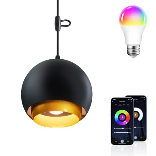 ANWIO Modern Industrial Deckenlampe Pendelleuchte Hängeleuchte Schwarz Lampenschirm E27 Deckenleuchte Esstischlampe Kronleuchter für Küche Keller Wohnzimmer Restaurant Büro, mit Smart Alexa Birnen von ANWIO