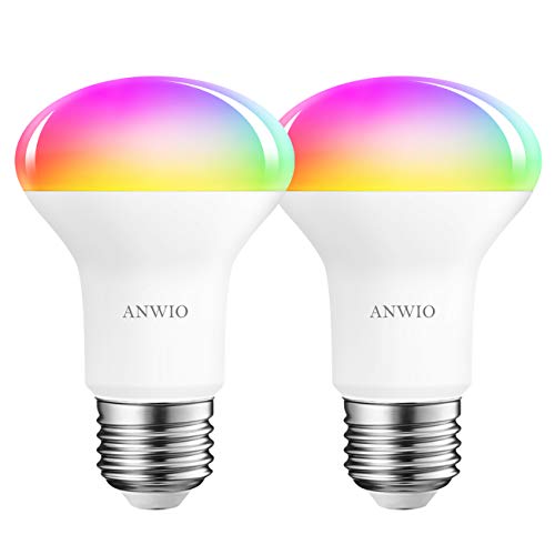 ANWIO Smarte Glühbirnen E27, 8.5W WiFi Lampe Smart Home Bluetooth Glühbirnen, 806lm WLAN Mehrfarbige Dimmbare Birne, Smart LED E27, App Steuern Kompatibel mit Echo, Google Home, 2er Pack von ANWIO