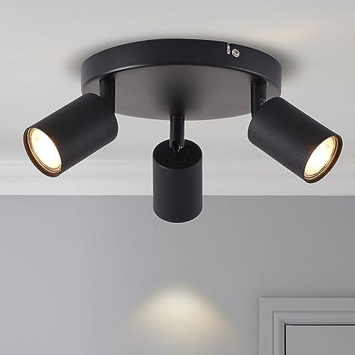 ANWIO ceiling Strahler Deckenleuchten, 3 Innen-LED-Strahler Deckensockel GU10, schwarze Deckenstrahler mit rundem Sockel, mit LED-Glühbirnen GU10 Glas (inkl. Glühbirnen) von ANWIO