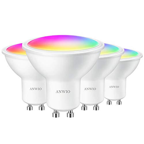 ANWIO GU10 Smart Lampe, Wlan Alexa Glühbirnen, Wifi LED Leuchtmittel, 5W ersetzt 32W, 350LM, RGB, Warmweiß und Kaltweiß, Dimmbar per App oder Sprache, Kompatibel mit Alexa Echo, Google Home, 4 Pack von ANWIO