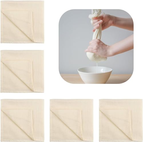 ANZOAT 5Pcs Käsetuch Passiertuch Filter Cloth Nussmilchbeutel Wiederverwendbar Natur Joghurt Tuch aus 100% Baumwolle für Käseherstellung Obstsaft Suppe Mandelmilch（50 * 50） von ANZOAT