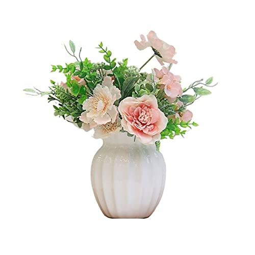 AOKLEY Künstliche Blumen mit Töpfen Nordic Tisch falsche Blumendekoration Pfingstrose Keramik weiße Vase künstliche Blumenkombination Set Dekoration Künstliche Blume von WaLdor