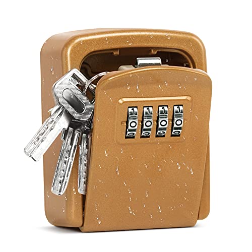 AORAEM Schlüsselkasten-Codeschloss schlüsselsafe aussen schlüsselkasten mit zahlencode mit 4-stelligem lockbox schlüsseltresor außen ür den Innen-Außenbereich (Golden) von AORAEM