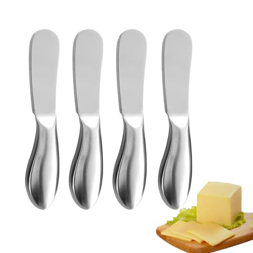 APOMOONS 4 Stück Buttermesser Klein Käsemesser Edelstahl Buttermesser Marmelade Messer und Butter-Käse-Spatel Kleine Brot Creme Messer Käsemesser Set für Sahne und Käse (13.5 cm) von APOMOONS