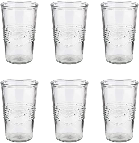 APS 10520 Trinkglas „Old Fashioned“, 6 Stück, Wasserglas, Saftglas, Limonadenglas, 6er Set Retro-Gläser Ø 7 cm, H: 12,5 cm, 0,3 Liter, vintage, spülmaschinengeeignet, transparent von APS
