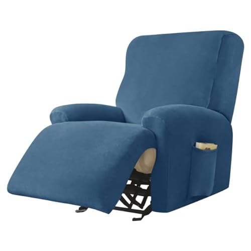 AQIGR Relaxsessel Bezug Stretch Samt Stretchhusse für Relaxsessel Sesselbezug 4-teiliges Set Elastischer Antirutsch Husse für Fernsehsessel Liege Sessel (Color : Blue) von AQIGR