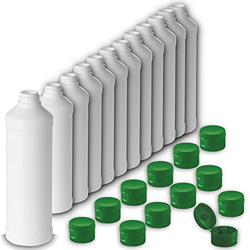 Leerflasche 1000ml HDPE Kunststoffflasche Flaschen Kosmetik Chemie Labor Klappverschluss Drehverschluss (12x 1000 ml, Klappverschluss) von AQUA ROYAL