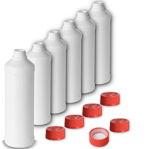 Leerflasche 1000ml HDPE Kunststoffflasche Flaschen Kosmetik Chemie Labor Klappverschluss Drehverschluss (6x 1000 ml, Drück & Drehverschluss) von AQUA ROYAL