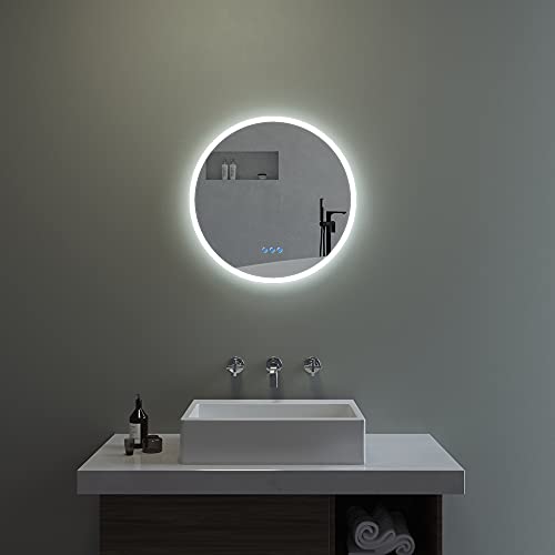 AQUABATOS® 60 cm Runder Badspiegel mit LED Beleuchtung Lichtspiegel Badezimmerspiegel Wandspiegel mit hinterleuchtetem Raumlicht antibeschlag Touch Schalter kaltweiß 6400K warmweiß 3000K dimmbar von AQUABATOS