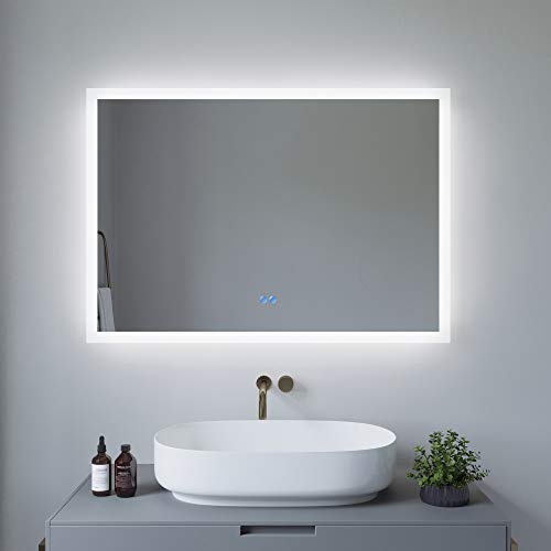 AQUABATOS 100x70cm Badspiegel mit Beleuchtung badezimmerspiegel LED Lichtspiegel Wandspiegel, Touch-Schalter Dimmbar, Kaltweiß 6400K, Spiegelheizung, Anti-beschlag, IP44, CE von AQUABATOS