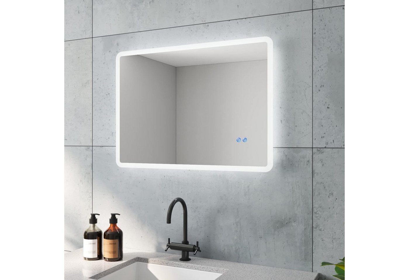 AQUABATOS LED-Lichtspiegel Badezimmerspiegel Badspiegel Led Spiegel mit Beleuchtung, 80x60cm Anti-beschlag Kaltweiß 6400K Touch IP44 Energiesparend von AQUABATOS