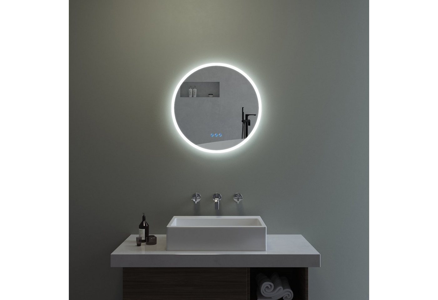 AQUABATOS LED-Lichtspiegel Badspiegel mit Beleuchtung Badezimmerspiegel Rund Spiegel 60cm, Kaltweiß 6400K, Warmweiß 3000K, Dimmbar,Antibeschlag, Energiesparend von AQUABATOS