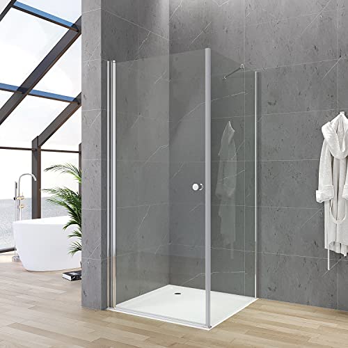 Duschkabine Eckeinstieg 75x70 x 187 cm Duschabtrennung Duschwand Glas Eck Dusche mit Duschtür und festem Seitenteil Eckdusche rahmenlos mit Drehtür Schwingtür Pendeltür 75 cm und Seitenwand 70 cm von AQUABATOS