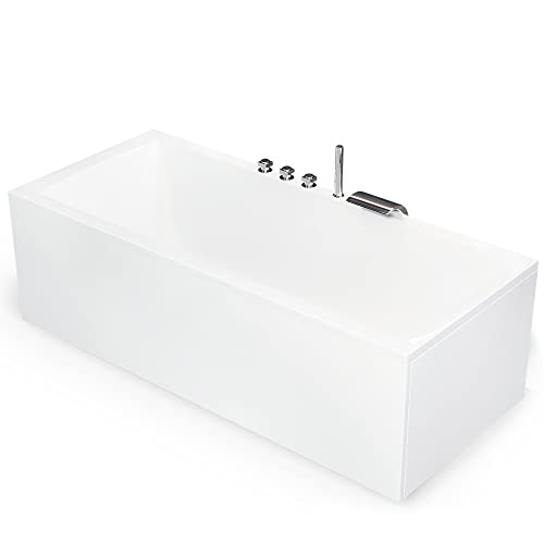 AQUADE Acryl Badewanne Wolfsburg 170x75 Komplett Set mit Wannenrandarmatur, Unterwasser LED, Ab und Überlaufgarnitur & Badewanne Komplettset - Badewanne Set Komplett mit Untergestell und Schürze von AQUADE