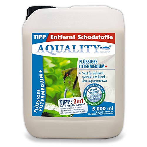 AQUALITY Aquarium Flüssiges Filtermedium (Kristallklares Aquariumwasser - Entfernt Schadstoffe - Besserer Pflanzenwuchs - Wasseraufbereiter - Wasseraufbereitung), Inhalt:5 Liter von AQUALITY Aquaristik & Gartenteich