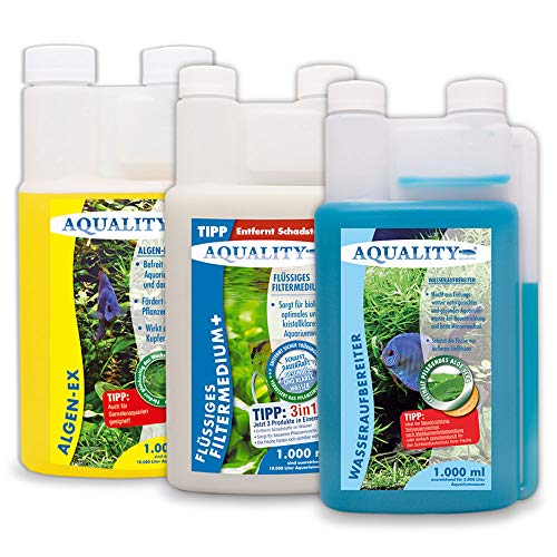 AQUALITY Aquarium 3er Starter- & Pflege-Sparset (Algenvernichter, Wasseraufbereiter, Filtermedium - Perfekter Start mit Allen wichtigen Produkten), Set-Größe:Set 1000 von AQUALITY Aquaristik & Gartenteich