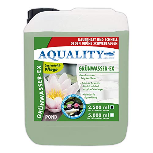 AQUALITY Gartenteich Grünwasser-EX (Besonders wirksam bei grünem Wasser, dauerhaft und schnell, grüne Schwebealgen, verhindert die Algenneubildung), Inhalt:2.5 Liter von AQUALITY Aquaristik & Gartenteich