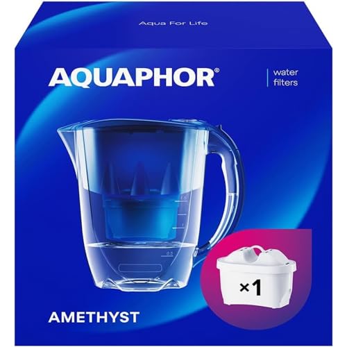 AQUAPHOR Wasserfilter Amethyst Weiß inkl. 1 MAXFOR+ Filter I Karaffe für 2,8l I Passt in die Kühlschranktür I Reduziert Kalk & Chlor I Tischwasserfilter I Stylischer Behälter von AQUAPHOR