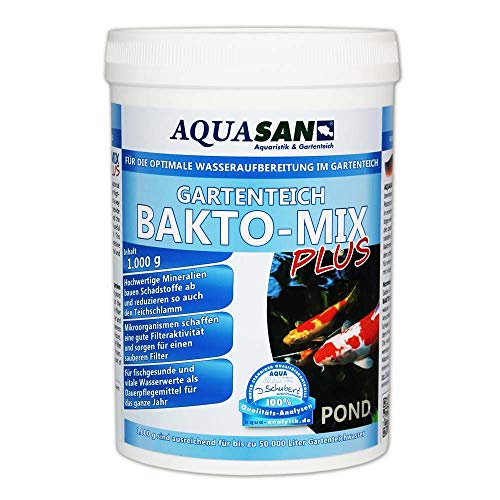 AQUASAN Gartenteich BAKTO-Mix Plus (Wasseraufbereitendes Pflegeprodukt - Leistungsstarke Mikroorganismen, hochwertige Mineralien für kristallklares Teichwasser), Inhalt:1 kg von AQUASAN Aquaristik & Gartenteich