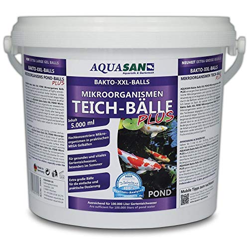 AQUASAN Gartenteich Mikroorganismen XXL Bakto-Balls Plus (Hochkonzentriert, extra große Gel XXL-Bälle - Starterbakterien, gesundes, vitales Teichwasser), Inhalt:5 Liter von AQUASAN Aquaristik & Gartenteich