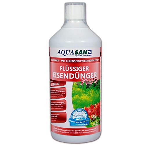 AQUASAN Aquarium FerroMax Flüssiger Eisendünger Plus (Versorgt Aquarium Pflanzen mit dem Nährstoff Eisen für sattgrüne, leuchtendrote Farben), Inhalt:5 Liter von AQUASAN Aquaristik & Gartenteich