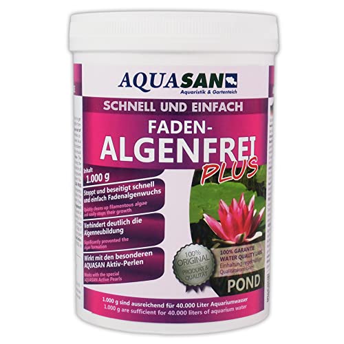 AQUASAN Gartenteich Faden-Algenfrei Plus (Beseitigt schnell und stoppt Fadenalgen im Teich. Der Fadenalgen-Entferner, Fadenalgen-Vernichter, Fadenalgen-Mittel), Inhalt:1 kg von AQUASAN Aquaristik & Gartenteich