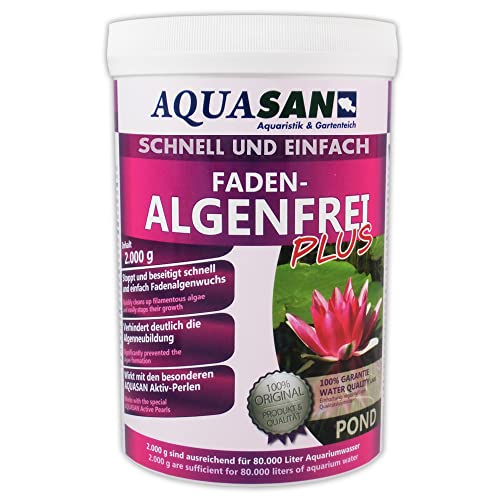 AQUASAN Gartenteich Faden-Algenfrei Plus (Beseitigt schnell und stoppt Fadenalgen im Teich. Der Fadenalgen-Entferner, Fadenalgen-Vernichter, Fadenalgen-Mittel), Inhalt:2 kg von AQUASAN Aquaristik & Gartenteich