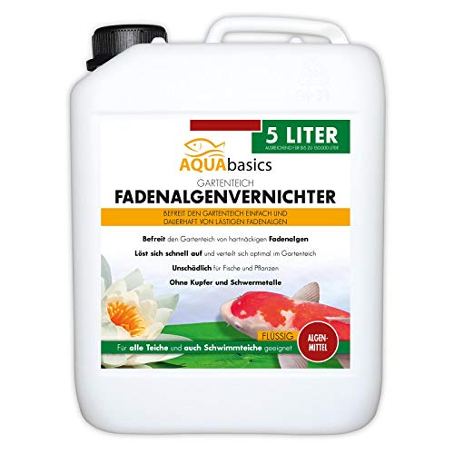 AQUAbasics Gartenteich Fadenalgenvernichter FLÜSSIG entfernt lästige Fadenalgen dauerhaft und stopp die Neubildung von Algen, Größe:5 Liter von AQUAbasic