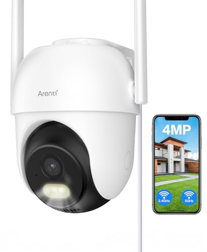 ARENTI 2,5K/4MP Kamera Überwachung Aussen, 2,4/5GHz WLAN Überwachungskamera Aussen, 355°PTZ IP Kamera Aussen mit APP, Farbnachtsicht, Ton-/Lichtalarm, Automatische Verfolgung, 2-Wege-Audio mit Alexa von ARENTI