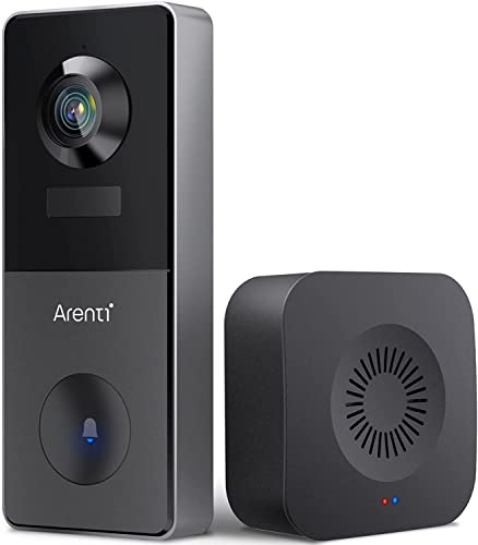 ARENTI 2K Video-Türklingel-Kamera, drahtlose IP65 wetterfeste Sicherheitskamera, wiederaufladbare Batterie, 2.4G WiFi, Bewegungserkennung,funktioniert mit Alexa&Google, VBELL1 von ARENTI
