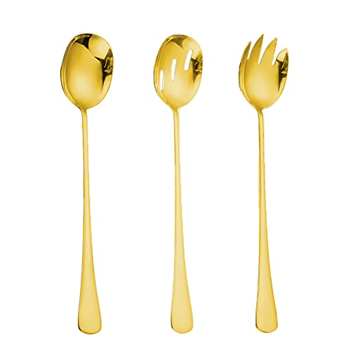 ARFUKA Salatbesteck Salat Servierset 3-teiliges Salatlöffel und Salatgabel Set 28cm Servierbsteck aus Edelstahl Gold von ARFUKA